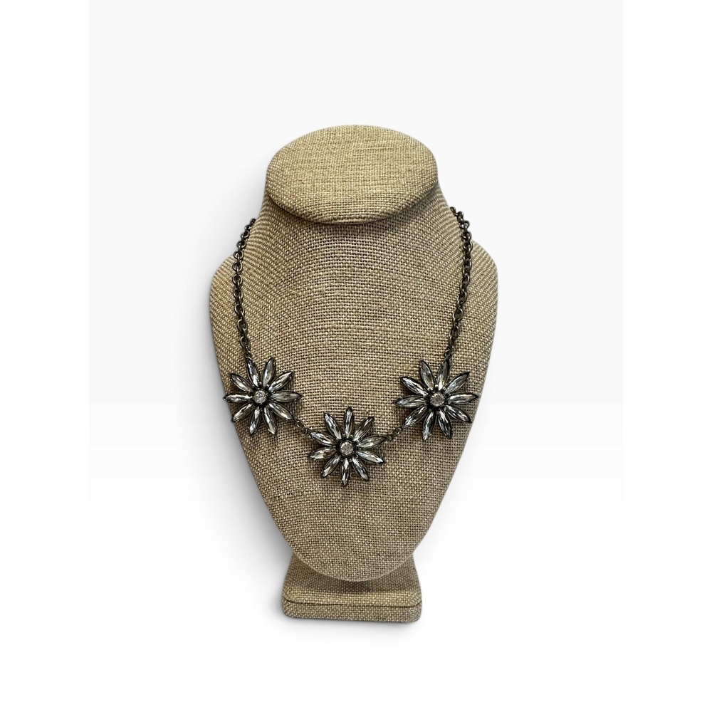 Floral‎ Crystal Statement Bib Necklace 21"Antiqued Gold Vintage Look